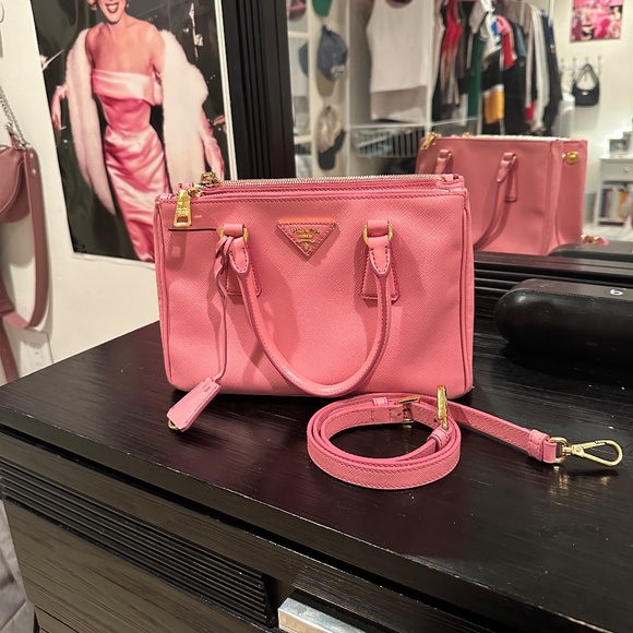 PRADA  Saffiano Lux Mini Galleria Double Zip Tote Begonia - Picture 5 of 16